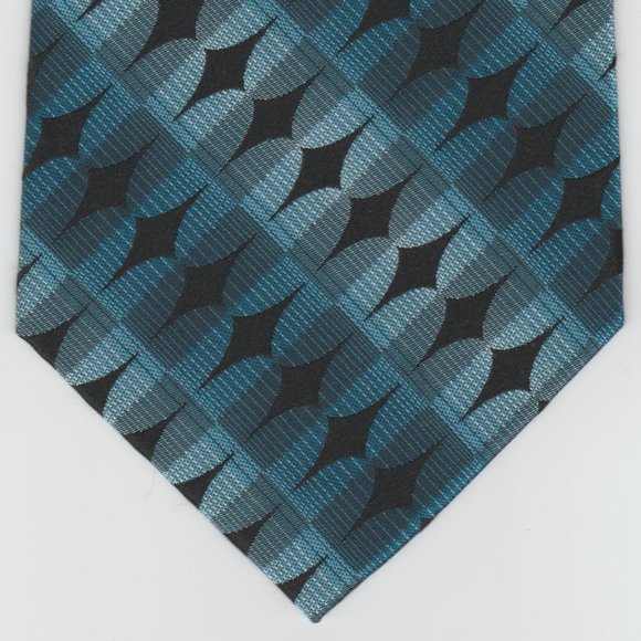 STAFFORD ESSENTIALS - 100% SILK NECKTIE - DARK BLUE & LIGHT BLUE & BLACK ACCENTS - Picture 1 of 3
